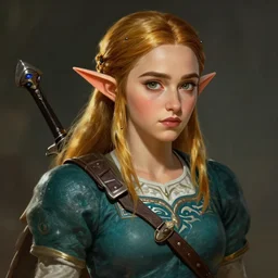 emilia clarke in the art style of zelda breath of the wild, dramatic lighting, digital art, intricate, highly detailed, matte painting, fine art