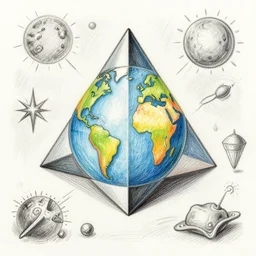 the world beyond the mirror, doodle, colored pencil, hyperpyramid