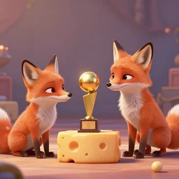 foxes judging a cheese competition, furry, cute, disney concept art, pixar, artstation, detailed, award winning, dramatic lighting, cheese, fox, cheese competition, cheese contest