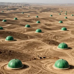 majestic parched rolling plains with numerous tiny emerald domes sprawling across by francisco goya and rembrandt, unsettling, mysterious, by stephan martiniere and alexander fedosav, hyperrealism, 8 k resolution, behance hd, artstation, nightcafe - n 4