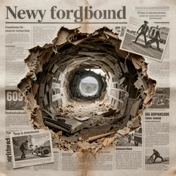 underground hole, newspaper cutout collage