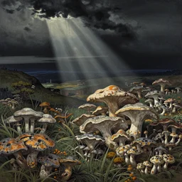 threads and fungus, by hasui kawase, by beksinski, by wangechi, by ambrosius benson