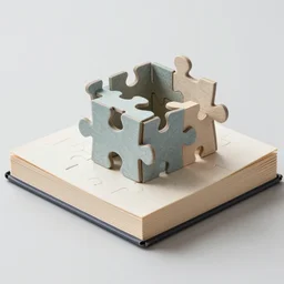 Photograph of a book being constructed out of pieces like a giant puzzle