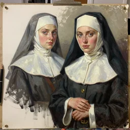 asset sheet, material study ( caricature ) pirate nuns ( mark ryden, hildebrandt ) ( lofi, high detail ) ( oil paint on canvas )