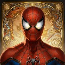 symmetry portrait of spider - man, glowing lights, intricate, elegant, highly detailed, digital painting, artstation, concept art, smooth, sharp focus, illustration, art by artgerm and greg rutkowski and alphonse mucha