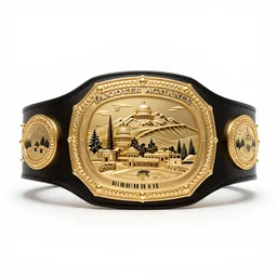 golden championship belt, stylized 3d render, isolated on a pure white background, centered, entire object in frame, sharp focus, soft studio lighting