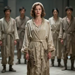 young lauren bacall as a young mad mother in a tattered bathrobe and rags : costume design concept for a scifi film. by greg rutkowski, john j. park, jason chan, noah bradley, feng zhu, gintas galvanauskas. sharp focus, cinematic atmosphere, detailed and intricate, perfect anatomy