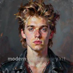 “modern contemporary oil painting of an 80s rocker beautiful young punk man”