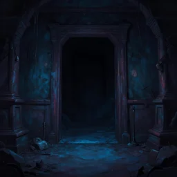 A room with a darkened doorway in the endless grimdarkest dungeon depths. trending on artstation, vibrant palette, highly detailed digital illustration