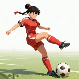 chun - li from street fighter kicking a soccer ball while playing soccer