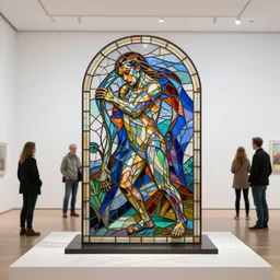 stunning intriguing polished painted massive stained glass sculpture of a desperate creature by beth cavener in clean minimal style museum. + ellen jewett, beth cavener, sayaka ganz, edouard martinet, john o'reilly and judith klausner