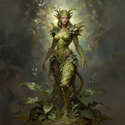 martial artist dryad, woman made of plants, fantasy character portrait full body concept art, intricate details, by greg rutkowski, gaston bussiere