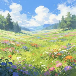 heaven meadow with colorful flowers and perlence fantasy pixiv scenery art inspired by magical fantasy