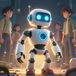 dynamism of a smiling, friendly 1 9 5 0 s style robot with sporty details and glowing eyes, behance hd by jesper ejsing, by rhads, makoto shinkai and lois van baarle, ilya kuvshinov, rossdraws global illumination ray tracing hdr radiating a glowing aura