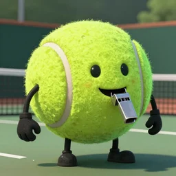 a tennis ball monster, tennis ball, dark, chalky, referee, whistle, digital art, fantasy, magic, trending on artstation, ultra detailed, professional illustration by Basil Gogos