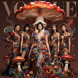 sexy chinese model with hallucination mushroom : : by martine johanna and simon stalenhag and chie yoshii and casey weldon and wlop : : ornate, dynamic, particulate, rich colors, intricate, elegant, highly detailed, vogue, harper's bazaar art, fashion magazine, smooth, sharp focus, 8 k, octane render,