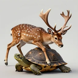 a detailed digital art of a Inclement defect A spotted brainy deer crawls above the turtle