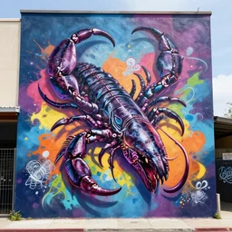 scorpio as graffiti mural by lee, masterpiece, trending on artstation