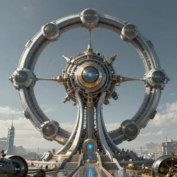 futuristic landscape, orbital ring, mechanical, solarpunk, technological, utopia, highly intricate, art by Tom Bagshaw