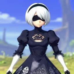screenshot of 2B from Nier Automata in Zelda: The Minish Cap (2004)