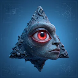 portrait of triangle shaped ogre head and shoulders with single centered giant bloodshot eye, in the style of Greg Broadmore and Arthur Rackham,trending on artstation, light lighting side view,digital art,surrealism ,macro,blueprint ,vaporwave ,