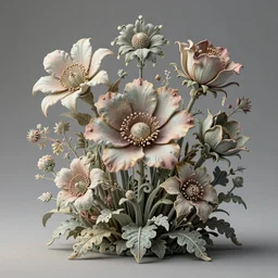 still life of fantasy flowers, magical, surreal, centered, complex 3 d render, ultra detailed, intricate, realistic, textured, 1 0 0 mm lens, refined, high definition, photo realism, rembrandt lighting, more detailed, ethereal,