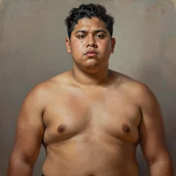 A portrait of a strong and thick attractive non-binary person, dark tone skin, Mexican, oil painting, majestic, detailed, high resolution
