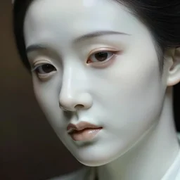 photo of a woman made out of porcelain, close up on face, highly realistic, elegant, smooth, sharp focus, volumetric lighting, reflective, zeiss 5 0 mm f 1. 8 lens, 4 k