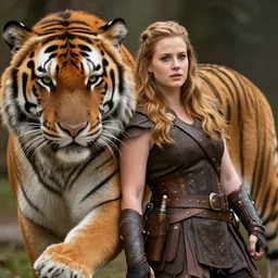 amy adams as an amazon warrior leaning against her giant fluffy tiger, highly detailed, magali villeneuve