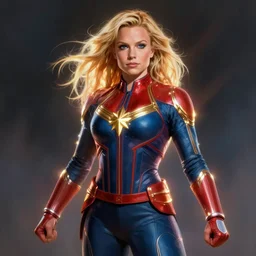 britney spears as captain marvel, intricate, elegant, glowing lights, highly detailed, digital painting, artstation, glamor pose, concept art, smooth, sharp focus, illustration, art by artgerm and greg rutkowski, artey freytag