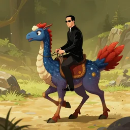 neo from matrix riding a chocobo