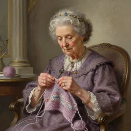 miss marple!!! as a knitting sorceress, grandmotherly fantasy painting, elegant intricate digital painting artstation concept art by mark brooks and brad kunkle extreme detailed