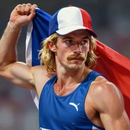 portrait of a french crossfiter upper part of the body, he carries a french flag cap and got long blond hairs and a a mustache, powerful, musculated, by aenaluck, artgerm and roberto ferri and greg rutkowski, digital painting, artstation, concept art, smooth, sharp foccus ilustration hq