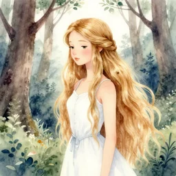 highly detailed watercolor, beautiful midsommer forest spirit, long hair, nostalgia for a fairytale, magic realism, flowerpunk, mysterious, vivid colors, by charles vess, anato finnstark, cinematic lighting, beautiful face by leyendecker