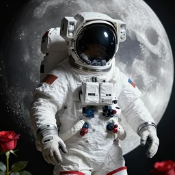 astronaut, moon, roses, unreal engine, ultra hd, highly detailed by shinkai makoto