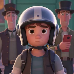 Lofi portrait with helmet, Pixar style by Joe Fenton and Stanley Artgerm and Tom Bagshaw and Tim Burton
