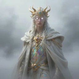 the rainbow king, white glowing eyes, cloak, ethereal, male, foggy, fantasy, extremely detailed, digital painting, artstation, concept art, smooth, sharp focus, illustration, stunning lighting, art by artgerm and greg rutkowski, alphonse mucha and simon stalenhag, realistic character concept, high fantasy, light atmosphere, golden ratio, rule of thirds, cinematic lighting, hyperdetailed, high resolution, insanely detailed and intricate, artstation, marc simonetti, greg rutkowski, 8 k