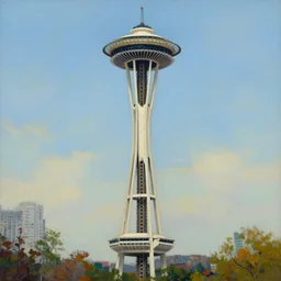 a monet painting of the space needle