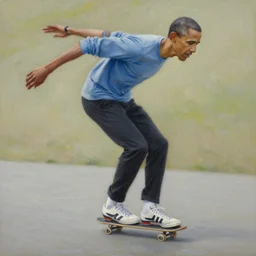 obama skating, oil painting, detailed