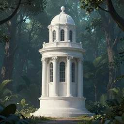 a neoclassical tower with dome on a magical gloomy mystical forest. by frank lloyd wright, wlop