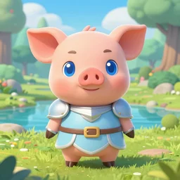 very cute and adorable little piggy knight, big beautiful blue eyes, piglet, fantasy forest landscape, lake, pale blue outfit, Behance, Pokemon, jrpg, rpg, Artstation, trending on artstation, peach and goma style, milk and mocha style, art of silverfox, Yee Chong Silverfox, Sydney Hanson, Sofya Emelenko, Elina Karimova