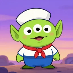 friendly alien sailor cartoon soft purple sunset hopeful hd digital