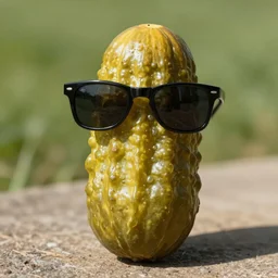 Photorealistic pickle with sunglasses
