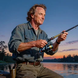 a beautiful painting of bill murry fishing, gigantic, octane render, brilliantly coloured, intricate, ultra wide angle, trending on artstation, dusk, volumetric lighting, polished, micro details, ray tracing, 8k