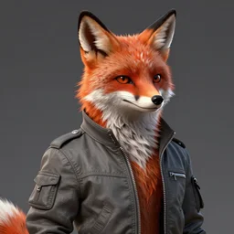 hyperdetailed anthropomorphic fox wearing a gray flight jacket, unreal engine, digital painting, vivid colors, vibrant colors, sharp focus illustration, artstation hq. intricate, elegant, medium shot, art by wlop