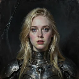 a striking hyper real painting of Elle Fanning, dark, metal, occult, by Francisco Goya