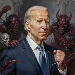 epic Joe Biden in pandemonium, demons and souls, portrait, art by Wayne Barlowe, oil on canvas