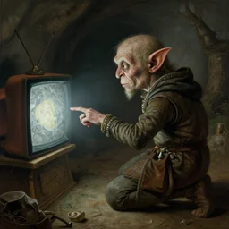 a medieval goblin watching television painted by hieronymus bosch, detailed digital art, trending on Artstation