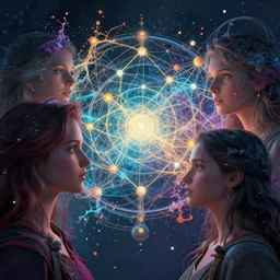 echoed dreams experiencing the quantum field, elevated consciousness, beautiful astrological neural network, matte painting comic book art, twist of time, realistic, trending on artstation, sharp focus, depth of field, cinematic composition, physics splashes of colors