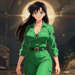 female green jumpsuit anime girl large buttocks
